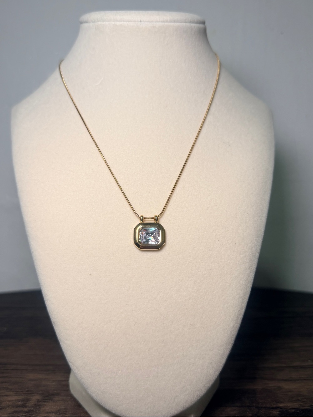 Gold Pendant Necklace with Clear Gemstone